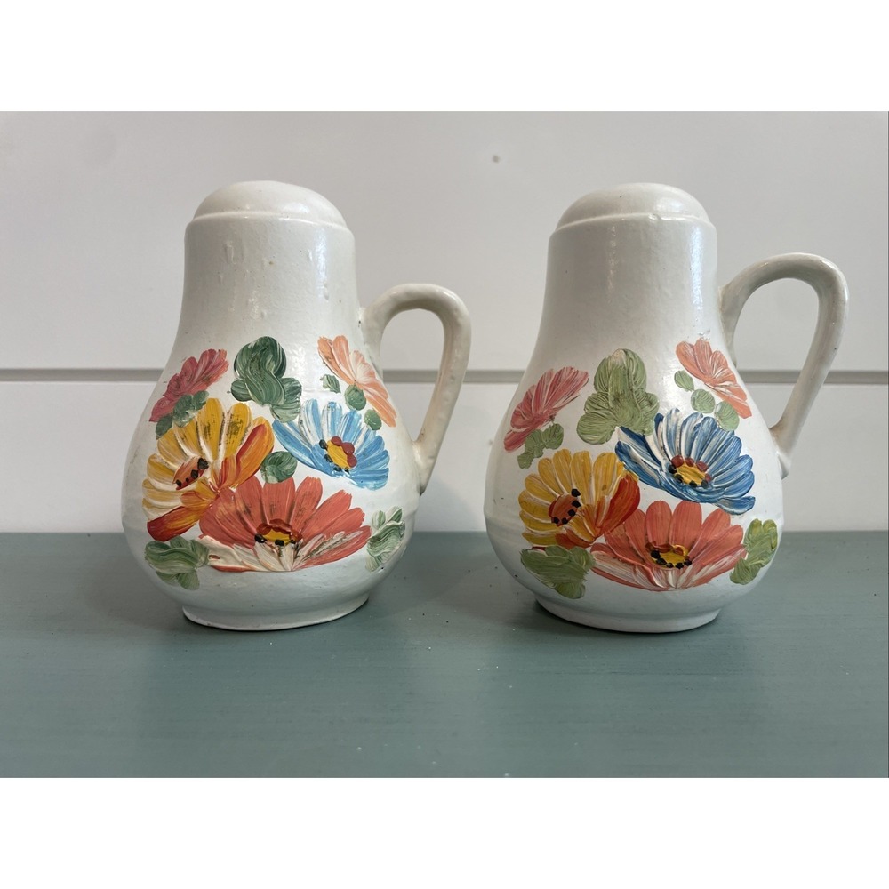 Salt And Pepper Shakers Floral Hand Painted